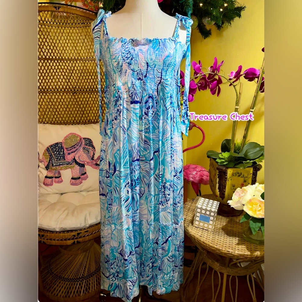 Lilly Pulitzer NWT Rivera Midi Dress Bermuda Blue Fishful Thinking Size XL - Picture 2 of 8